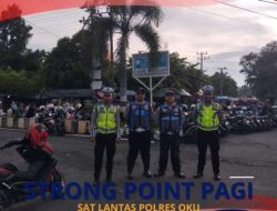 Satlantas Polres OKU Gelar Strong Point Pagi, Pantau Arus Lalin Jalan Lintas Tengah Sumatera dan Dalam Kota
